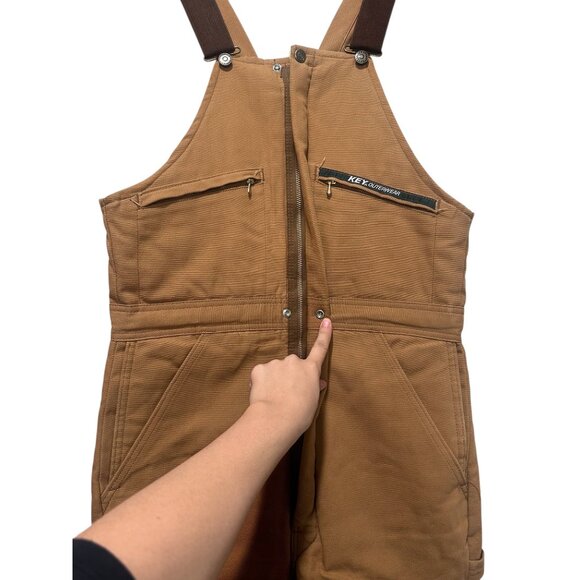 Vintage Key Outwear Duck Canvas Quilted Bibs Overalls Tall Small Insulated Cargo - Picture 8 of 16